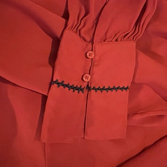 Massimo Dutti . Sz 2. Red Rayon Embroidered Long Sleeve Blouse. Asymmetric B95 - Picture 2 of 7